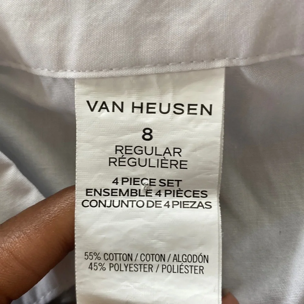 Van Heusen 3-Piece Dress Suit Vest Shirt Pants Formal Set SIZE 8 Black White